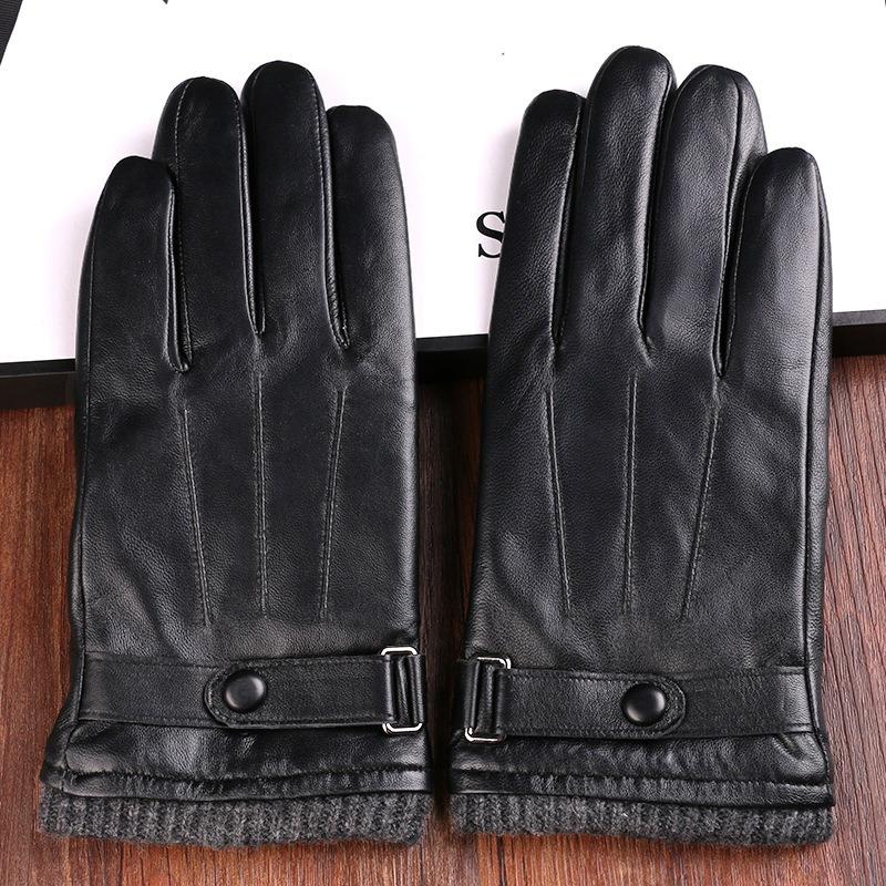 Autumn and winter sheepskin gloves men's velvet thickened warm cold driving outdoor riding three tendons touch screen gloves