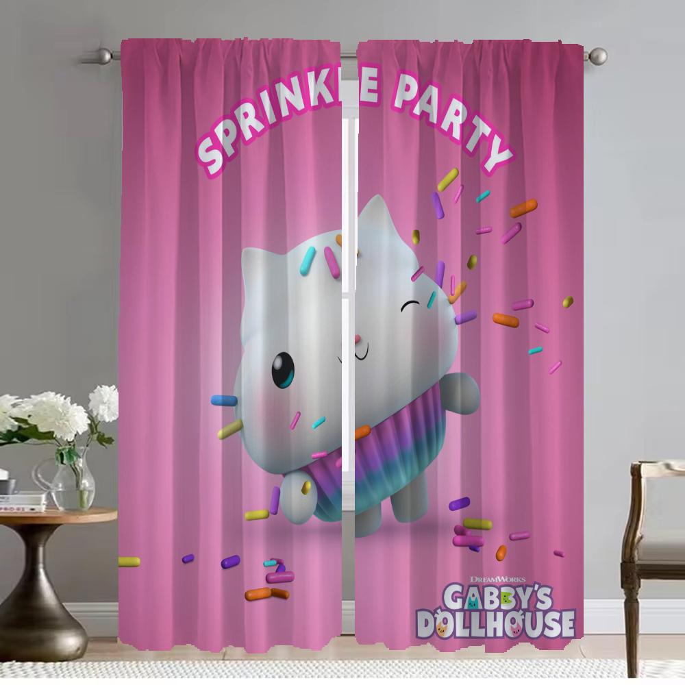 Zatemňovací závěs do pokoje 2 panely Gabbys Dollhouse Domácí interiérové závěsy Tyl pro ložnici Dělící stínítka Obývací kuchyně