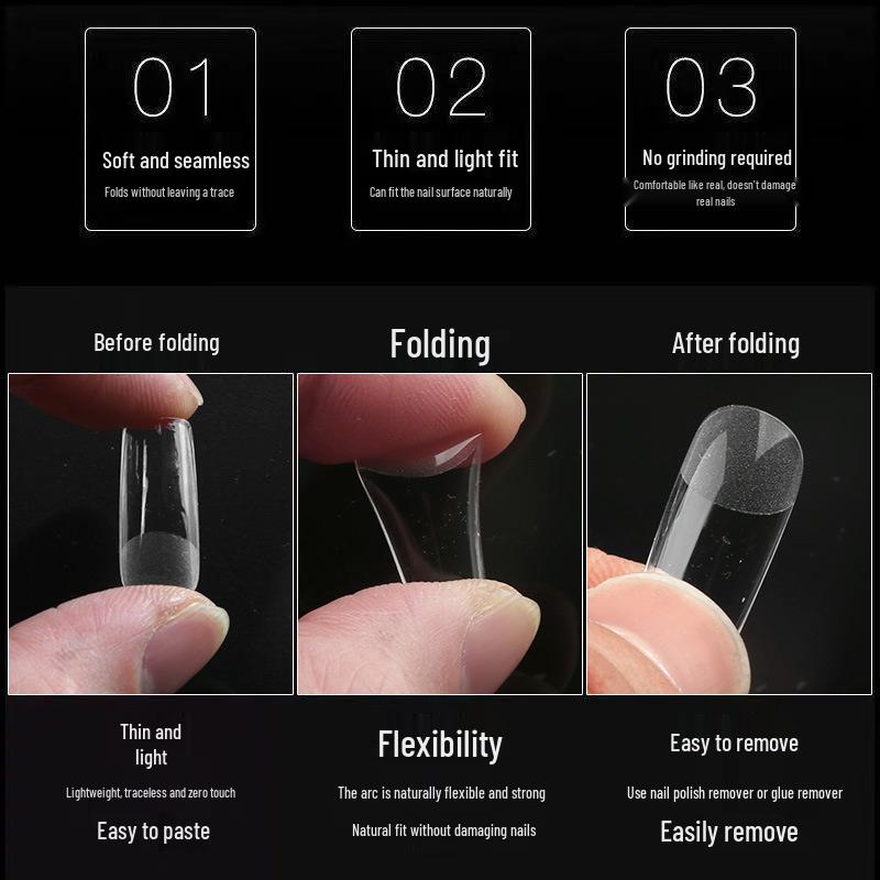 Ultra-Thin Frosted Transparent Nail Tips - Long Pointed, Ballerina, Trapezoid, Almond, No-Grind