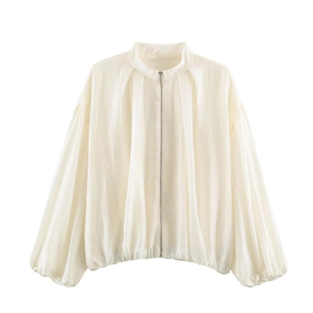Women's Striped Bomber Jacket, Loose Fit Long Sleeve Stand Collar Pilot Jacket