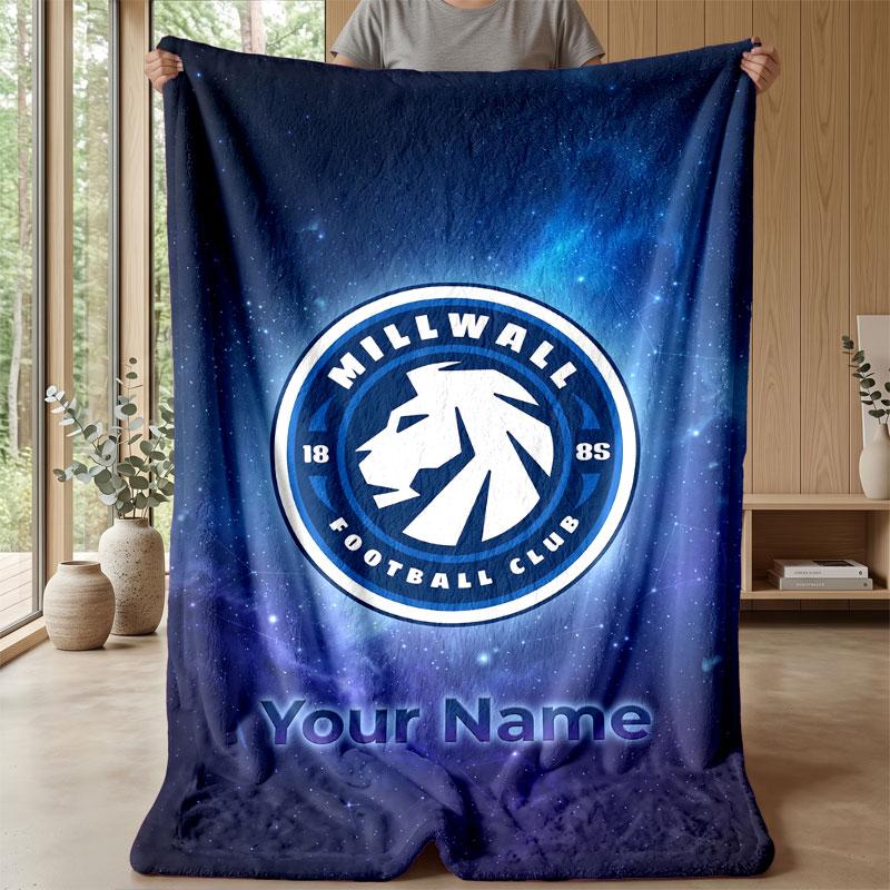 Millwall Custom Name Text Flannel Blanket Soccer Logo Personalized Fleece Throw Blanket Special Gift For Sofa Bedroom Home