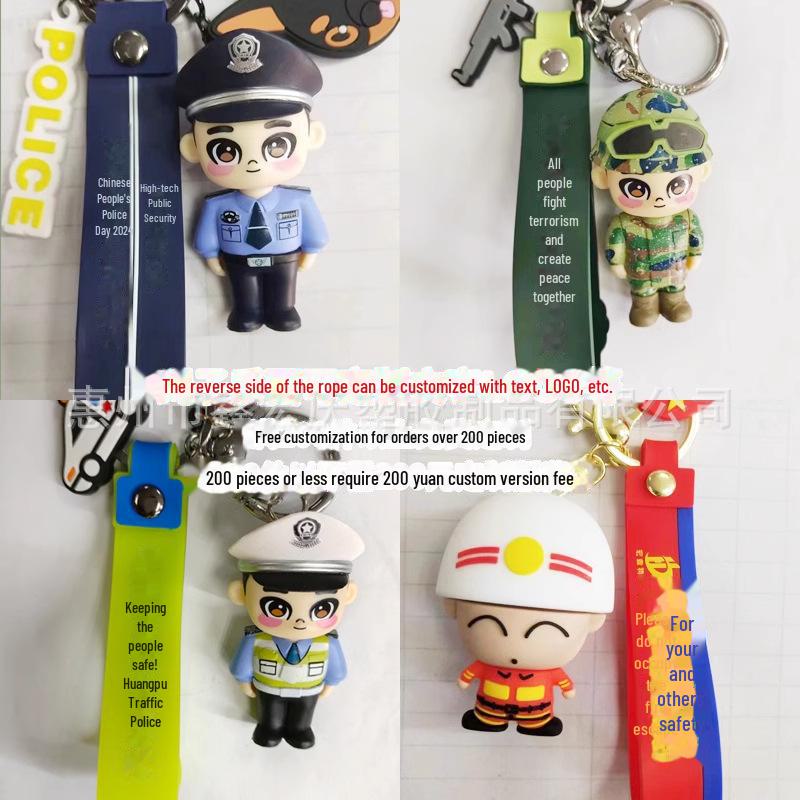 Cartoon Police Officer Keychain - Security, Traffic, Fire Service Commemorative Gift