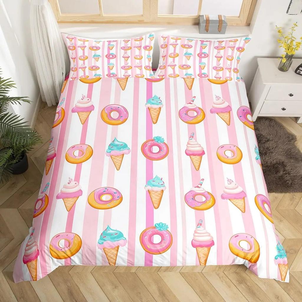 Donuts Bedding Duvet Cover Chocolate Doughnut Bedding Set Black White Comforter Cover Microfiber Whimsical Dessert Quilt Cover