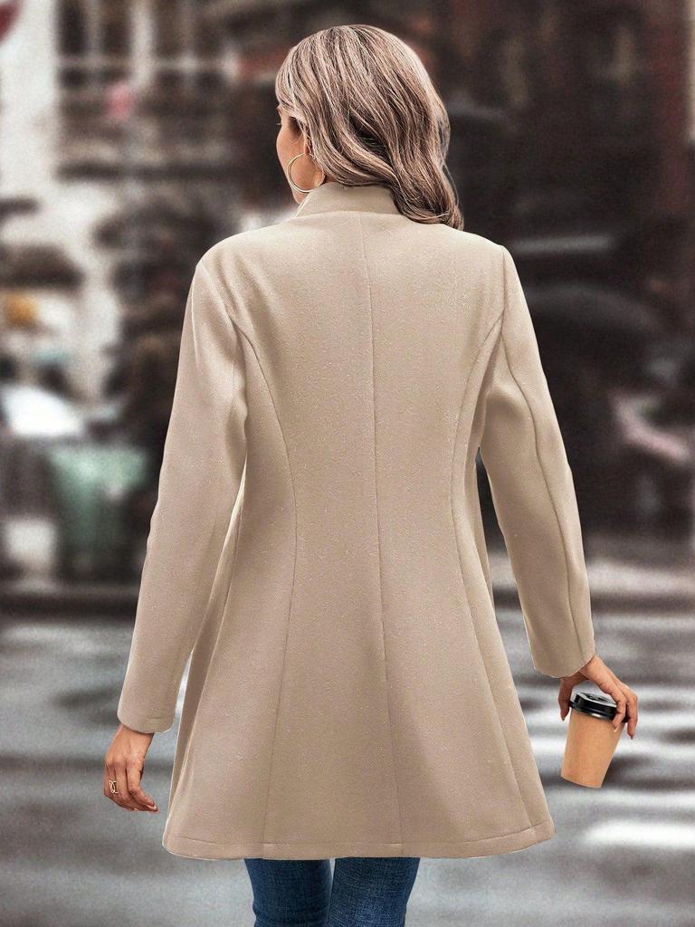 Europäischer und amerikanischer Damen Wollmantel mit Revers in Unifarben - Herbst-/Wintermode