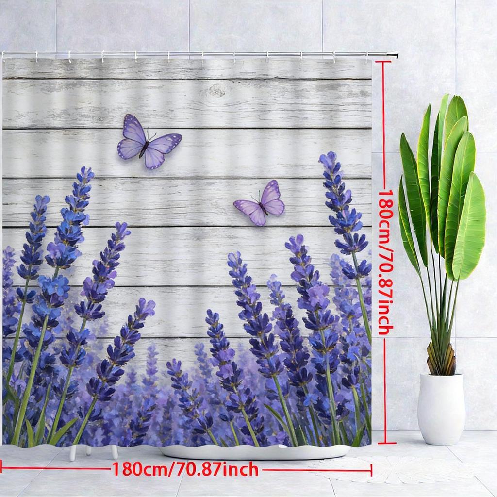 Vintage Pink Roses & White Butterflies On Rustic Wooden Planks Waterproof Shower Curtain For Bathroom Decor
