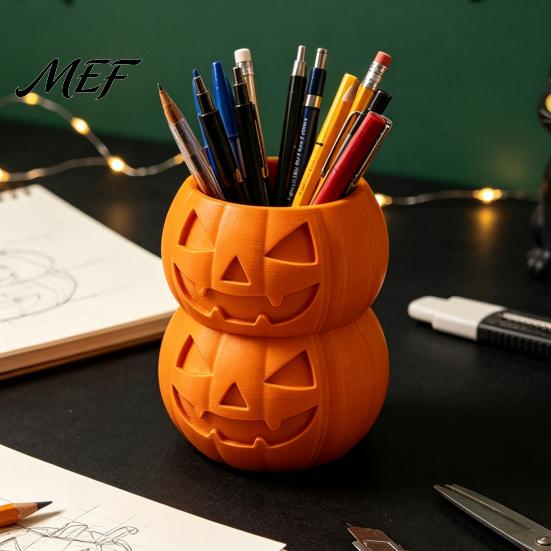 Unique Desk Organizer 3D Printed Double Pumpkin Pen Holder, Stacked Desktop Organizer, Stationery Halloween Storage Container for Pencils Markers And