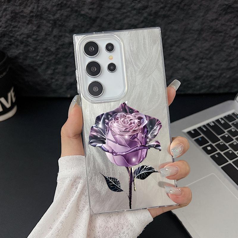 

Чехол для телефона из ПК с блестками и узором из кристаллов и роз для Samsung S25 Ultra S24 FE S23 A16 A56 A36 A55 A15 A35 TPU, противоударный, мягкий, тонкий, с мягким краем Samsung A52 / A52s светло-фиолетовый