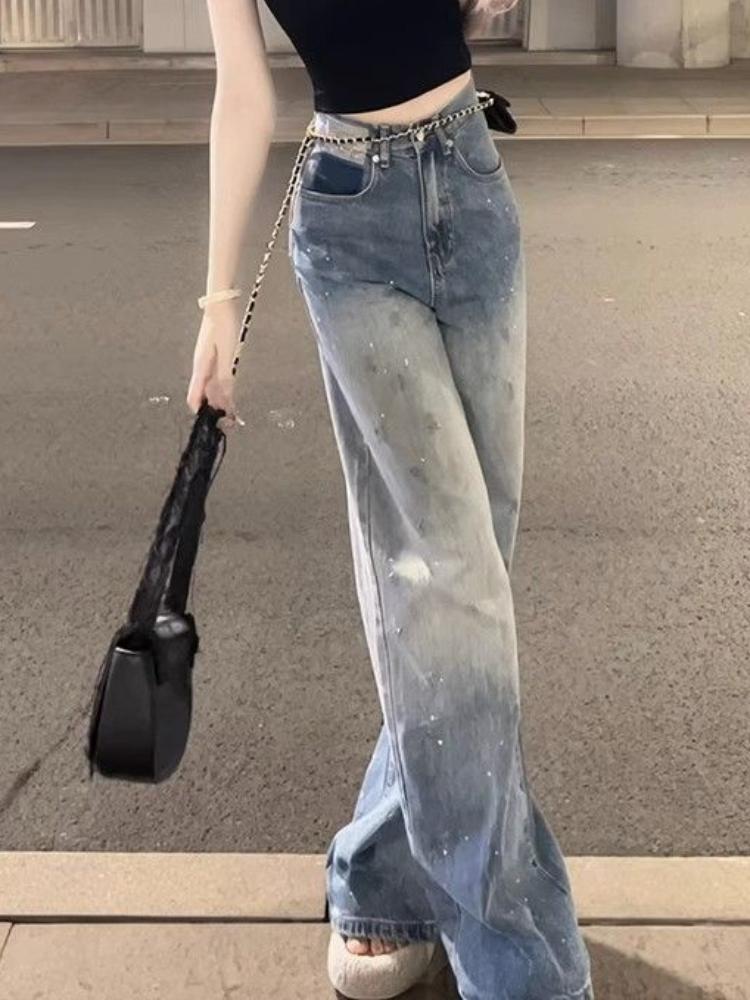 Vintage Baggy Gradient New Casual Elegant Jeans Women Y2k Harajuku High Waist Denim Trousers Female Retro Fashion Aesthetic Wide Pants