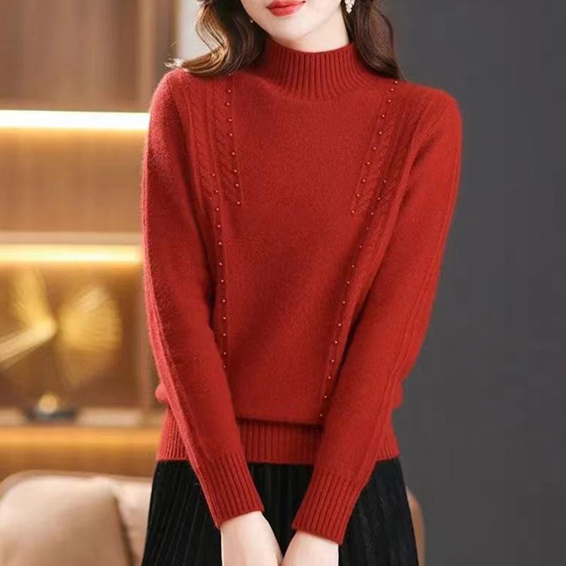 Half High Neck Sweater for Women Pullover Sweater Autumn and Winter Long Sleeved Knit Sweater for Women
