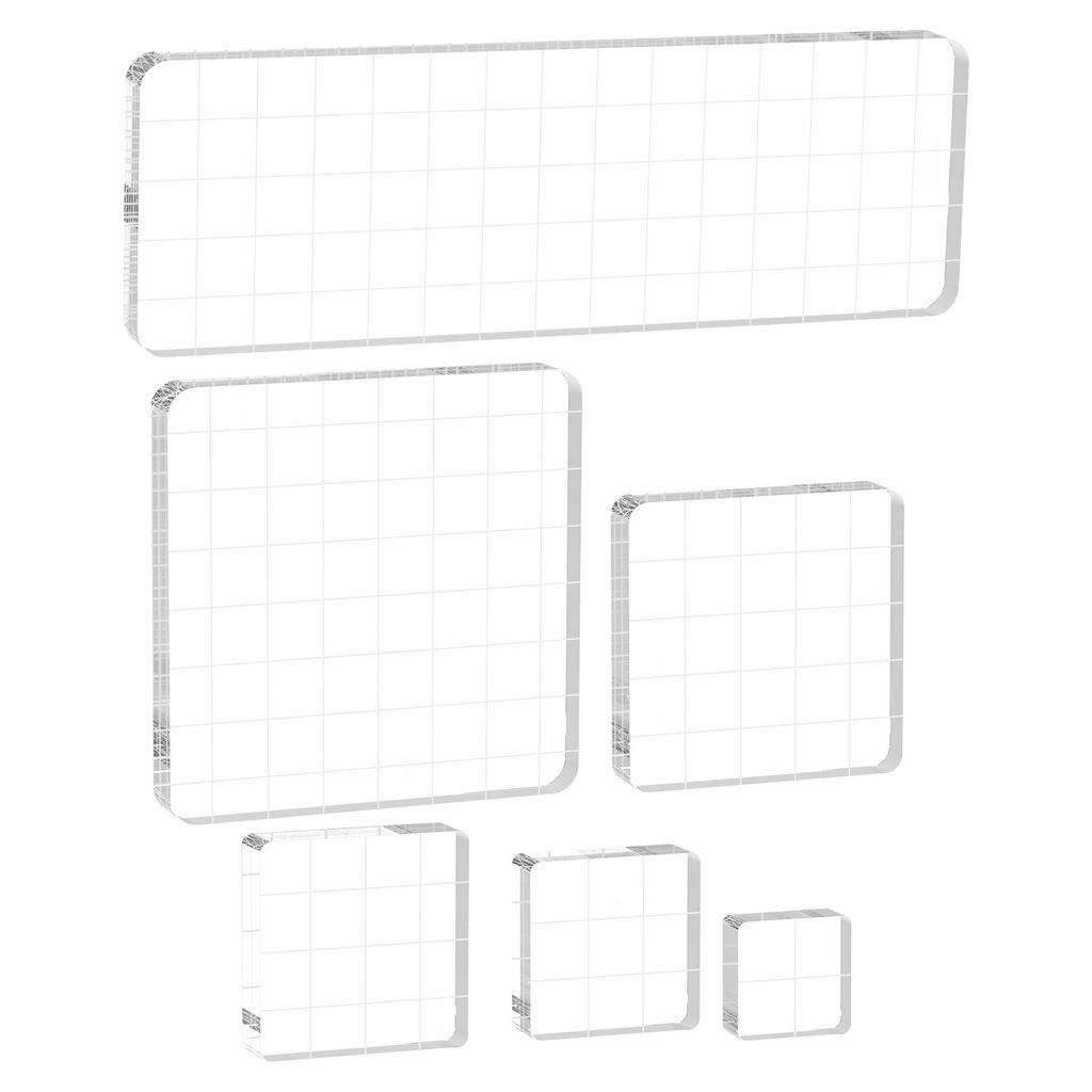 6Pcs Acrylic Stamp Blocks Kit Transparent Grid Lines Stamping Tools DIY Decorative Scrapbooking Card Crafts Making Assorted Size