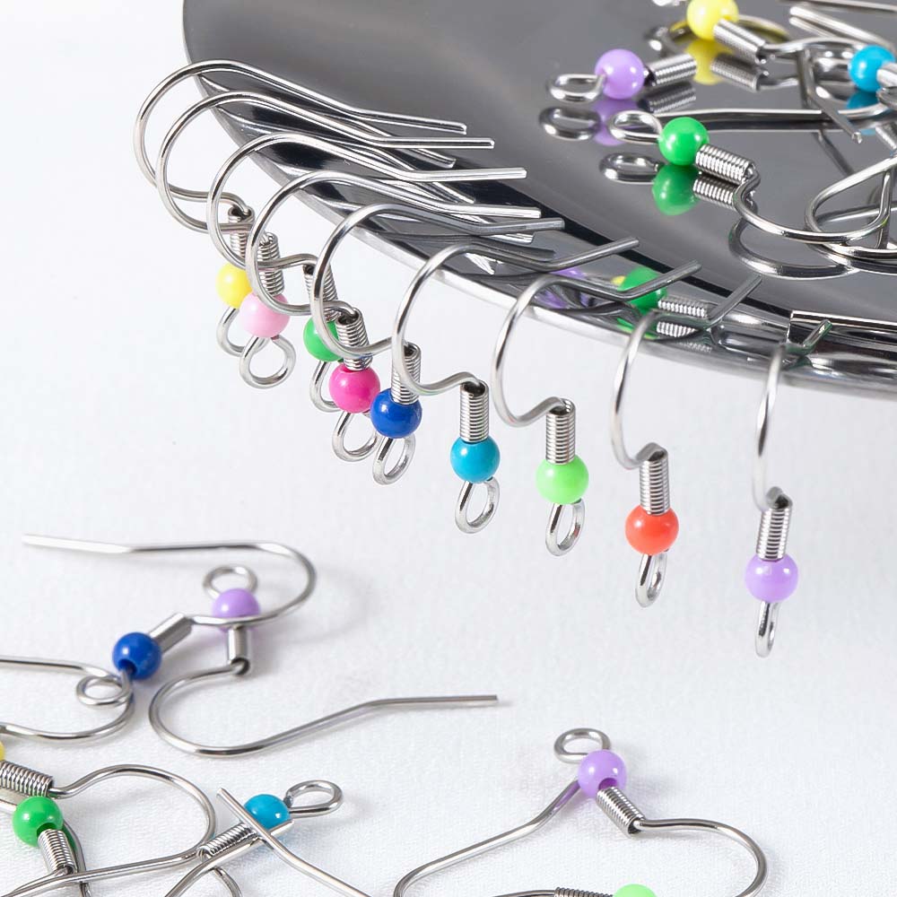 10pcs 50pcs 100pcs Stainless Steel Earrings Colorful Beads Hook Earwire Hooks for DIY Jewelry Making Dangle Components Wholesale