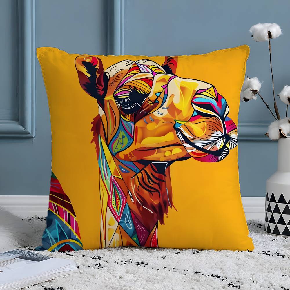 Classic Cartoon Camel-C Pillow Case Silky Elegant Comfort Sofa Bed  Invisible Zipper Beach Pillowcase