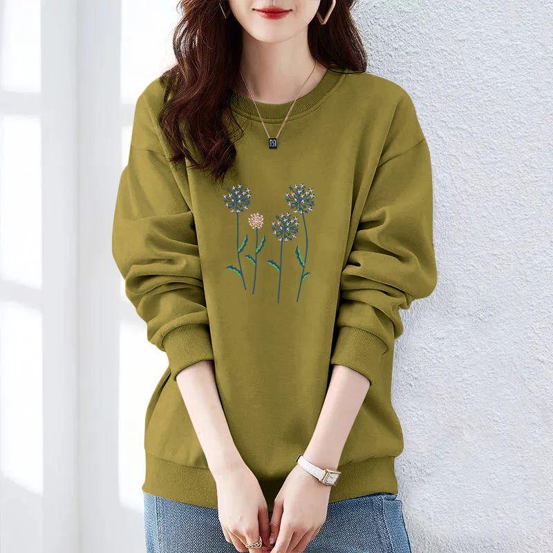 Autumn and Winter Women's Crew Neck Long Sleeves Printing Loose Pullovers Korean Hoodies Fashion Classic Casual All Match Tops