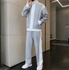 Men's Casual Sports Suit Stand Collar Long Sleeve Patchwork Jacket Drawstring Trousers Suit