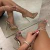 Summer Black High Heels Sandals Women Fashion Peep Toe Crystal Narrow Band Stiletto Pumps Ankle Lace Up Party Dress Shoes