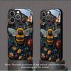 Berries Flowers Bees Pattern Tempered Glass Phone Case For iPhone 17 16 15 14 13 12 11 Pro Max 17 Air 7 8 Plus XR XS X Cover