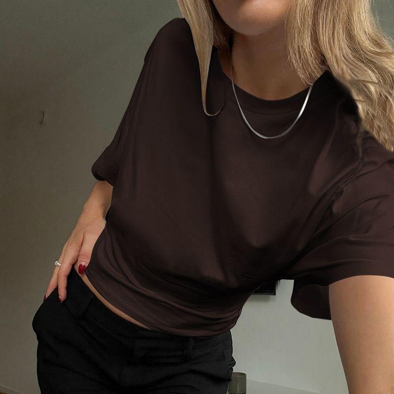Shemoda Summer All-Matching round Neck Short Sleeve T-shirt Female Street Fashion Loose Leisure Slimming Sexy Tops