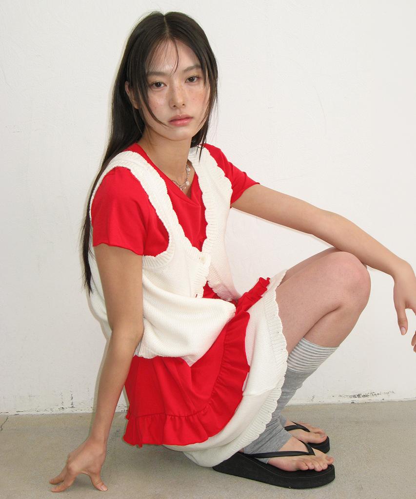 Ronron Scallop Trim Knit Mini Skirt Ivory