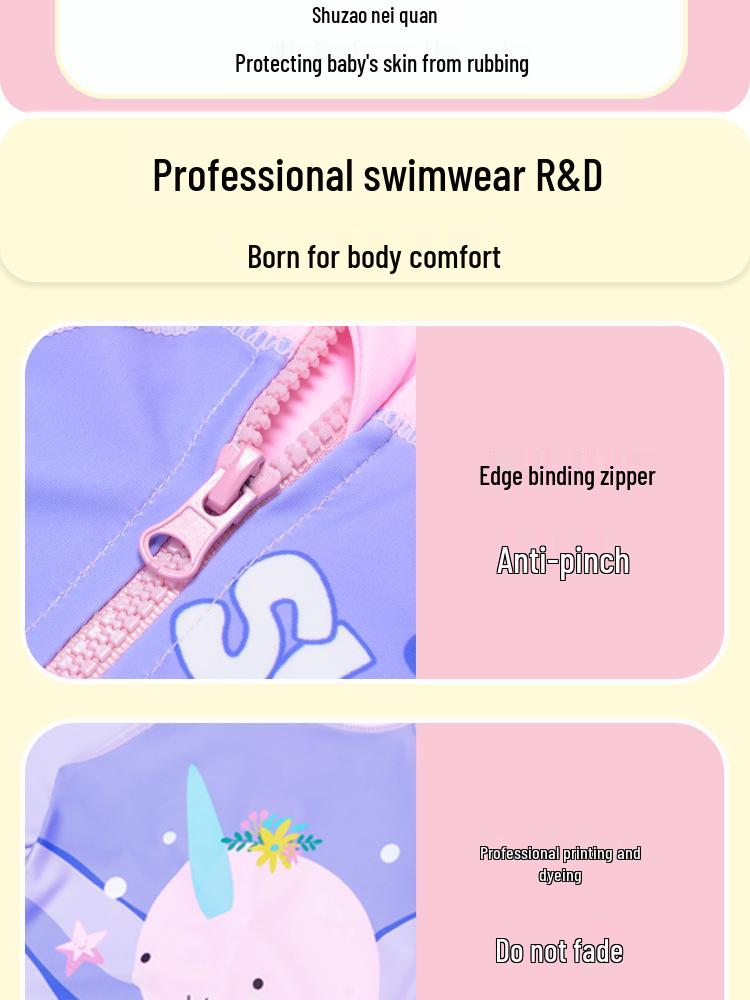 Pink Narwhal Cartoon One-Piece Swimsuit: Quick-Drying Girl's Swimwear for Middle and Large Children