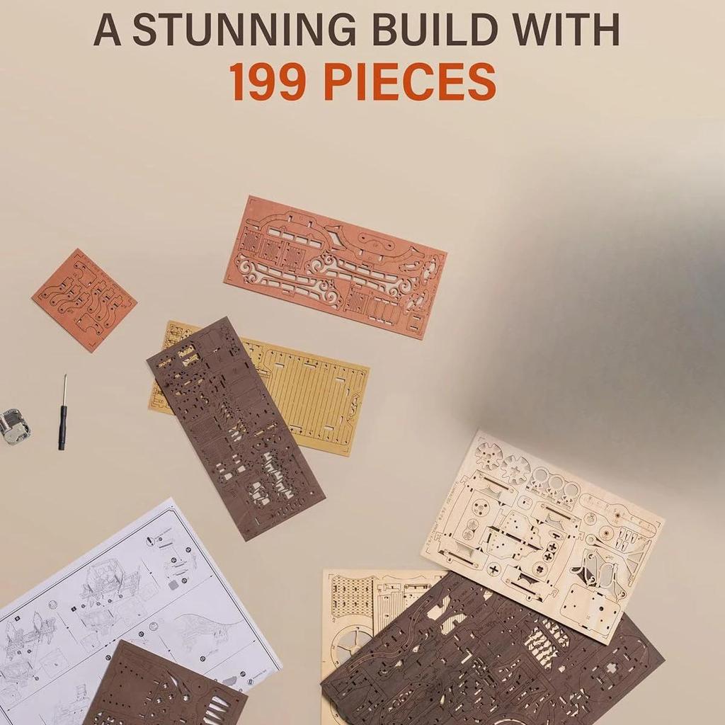 ROBOTIME ROKR Stagecoach Mechanical Music Box 3D Wooden Puzzle AMKA1