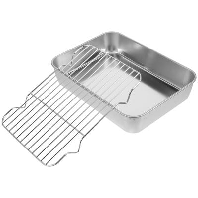 Draining Stainless Steel Barbecue Dish Chicken Roasting Pan Outdoor Grill Travel