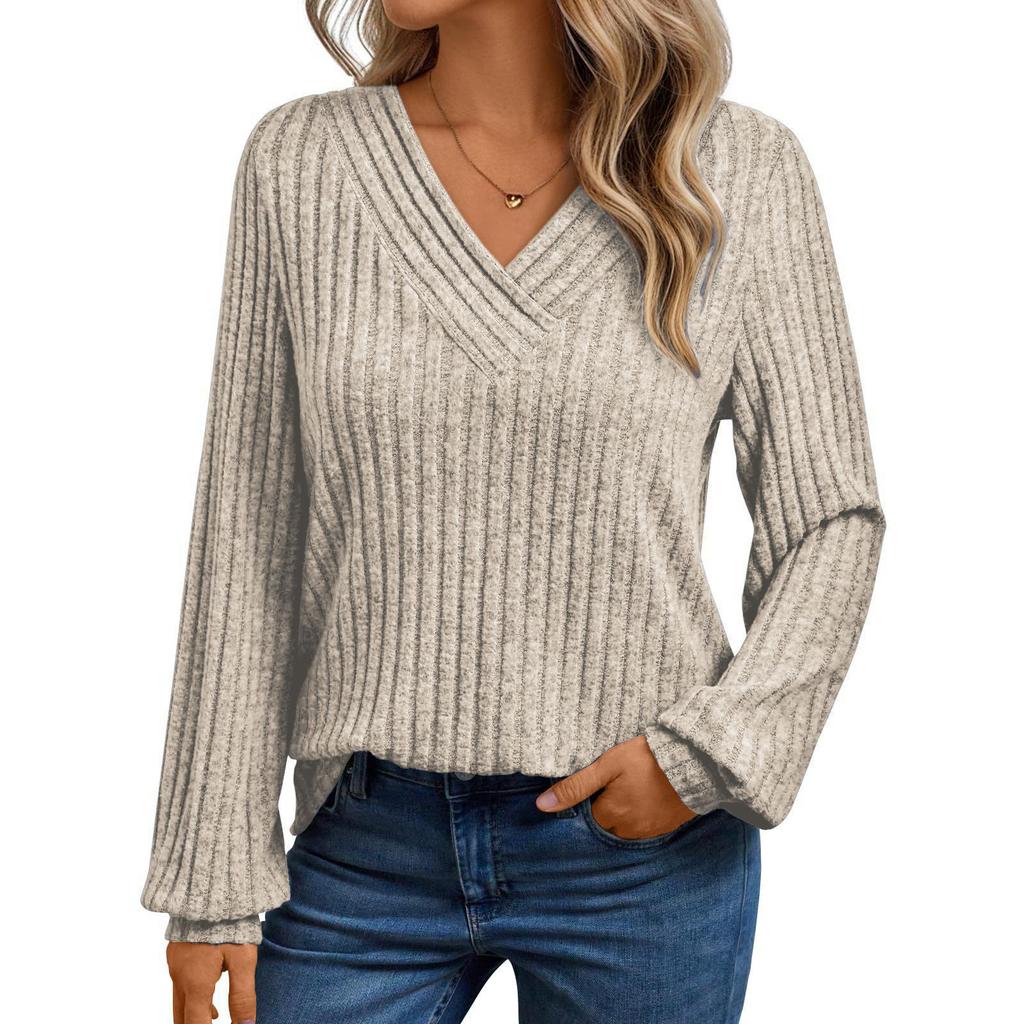 Women's Long Sleeve V-Neck T-Shirt Casual Basic Top for Everyday Wear