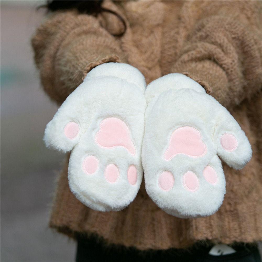Autumn Fluffy Full Finger Windproof Cat Claw Gloves Winter Paw Mittens Plush Anime Cosplay Gloves