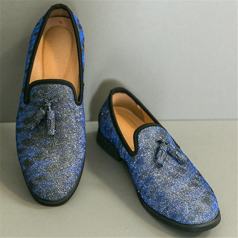 

Мода Уличная Мода Новые Мужские Золотые Синие Слипоны с Кисточками Балетки Дизайнерские Мужские Свадебные Туфли для Выпускного Вечера Обувь Zapatos Hombre 38