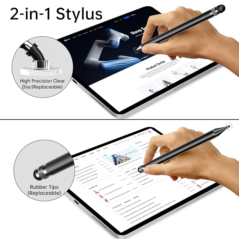 Bopomofo 2-in-1 Stylus Touch Pen Set of 5 Disc & Rubber Tip High Sensitivity and Precision