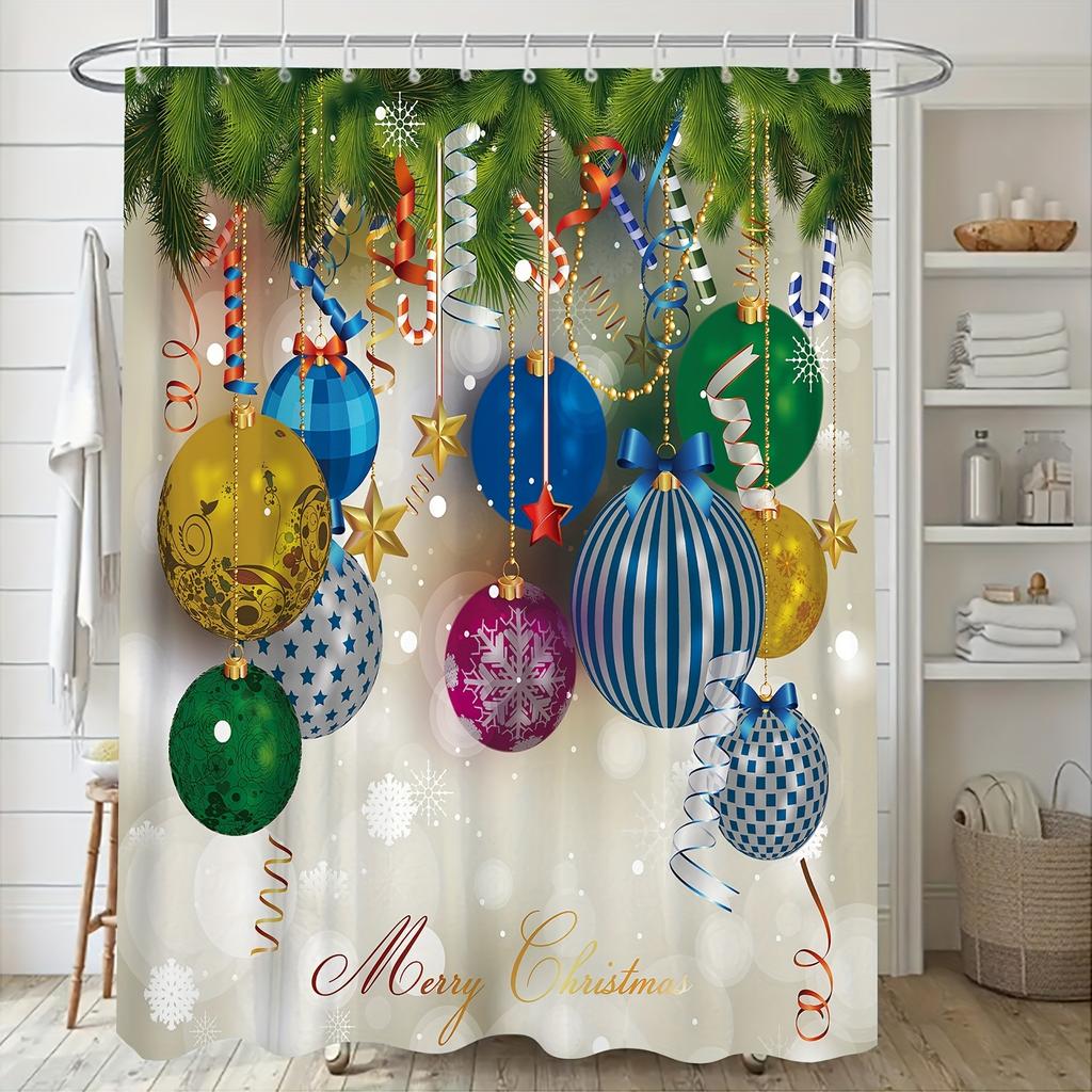 4Pcs Luxury Merry Christmas Shower Curtain Sets Waterproof  for Bathroom Non-Slip Bathroom Rugs Lid Toilet Cover Bath Mat
