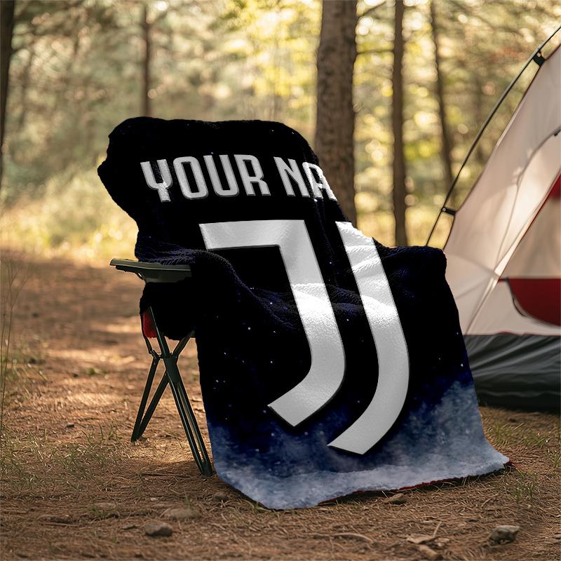1pc Personalized Name Juventus Theme Blanket - Digital Print, Polyester, Cozy for All Seasons, Perfect for Outdoor, and Travel