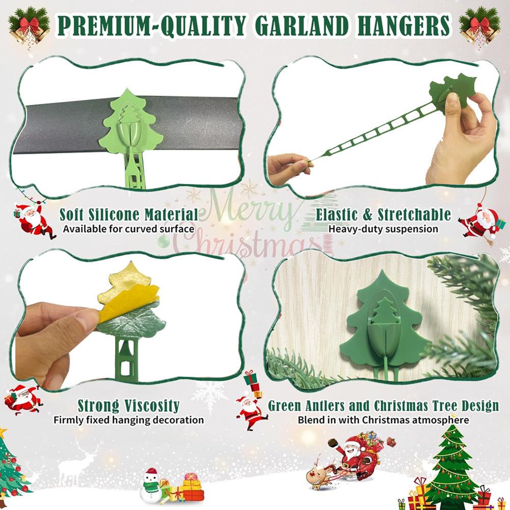 Christmas Reusable Silicone Wire Ties Garland Securing Clips Invisible Ornament Hangers Adhesive Hook Straps Holiday Light Cord Organizer