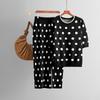 Summer round neck polka dot short-sleeved knitted sweater fashion suit + high waist hip-wrapped split skirt two-piece set