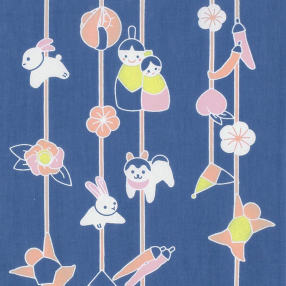 Dyeing Anbo Hand Towel Hina Navy Authentic Dyed Cotton Made in 35cm x 100cm "Tsurushi (Hina Dolls) Blue" 100% Tokuoka, Japan,