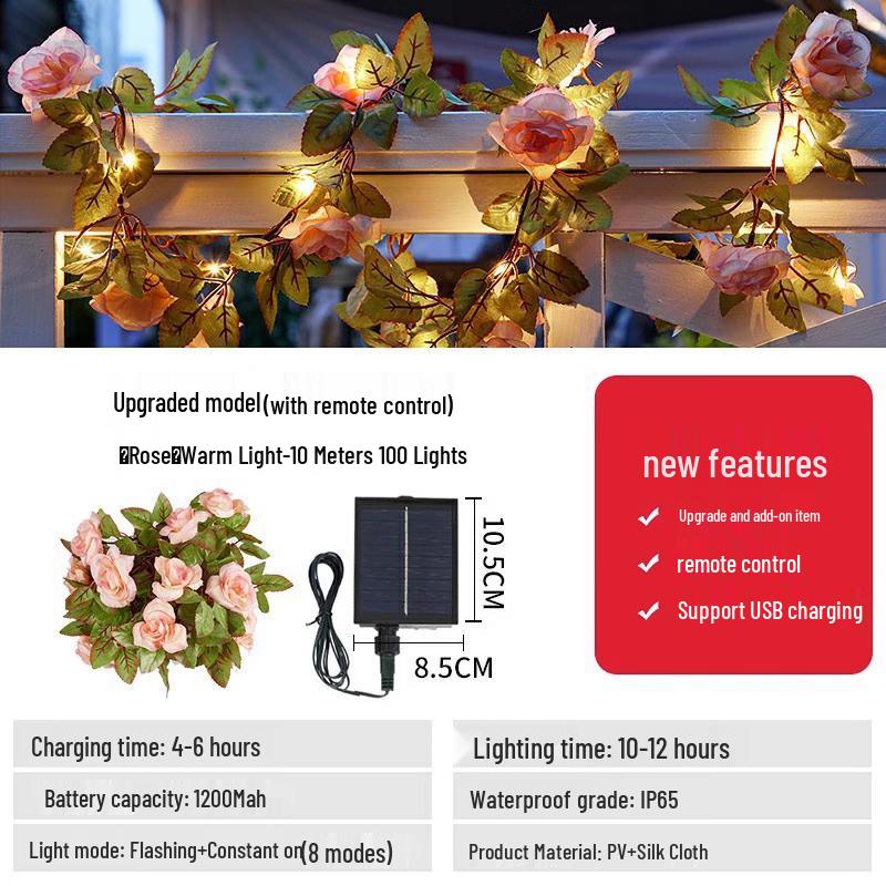

LED Solar Champagne Rose String Lights