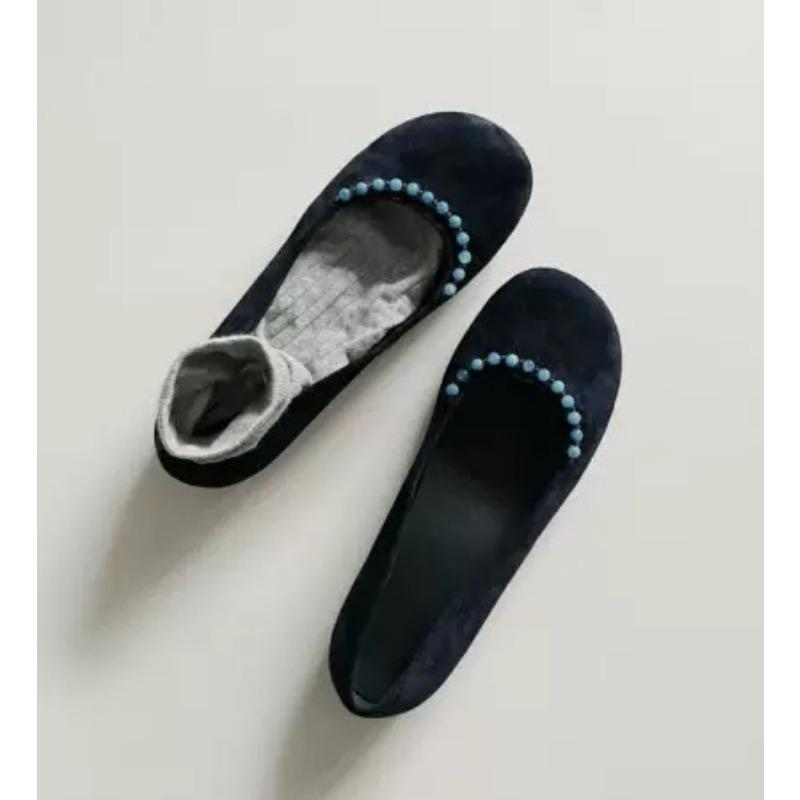 Sheepskin version beaded round head flat-soled single shoes women's shallow mouth one-pedal shoes soft-soled Mary Jane shoes