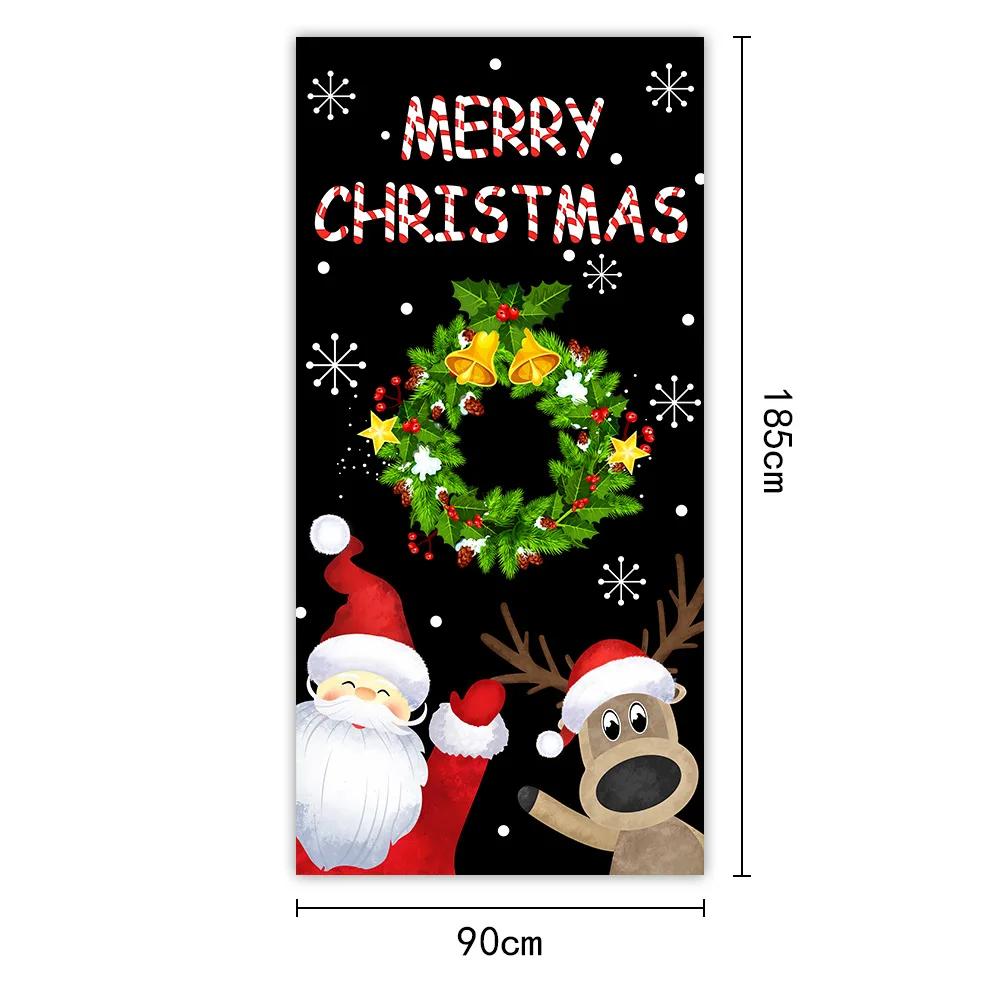 Christmas Outdoor Decoration 2025 Santa Clause Elf Puppies Door Hanging Cloth Background Cloth Party Decors Tapestry Door Cover