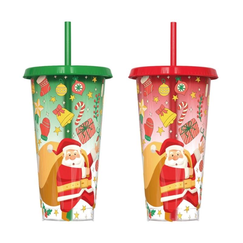 

Set of 2 Christmas Theme Plastic Cups Color Changing Cup Beverage Container Temperature Sensitive Cup for Cold Beverage 1