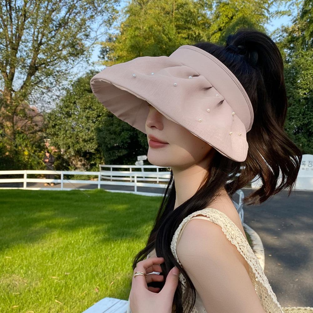 Pearl Empty Top Hat Tied Ponytail Windproof Hat Versatile Cycling Hat  Summer