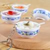 4cm Realistic Blue and White Porcelain Noodle Soup Bowl Keychain - Foodie Car Pendant