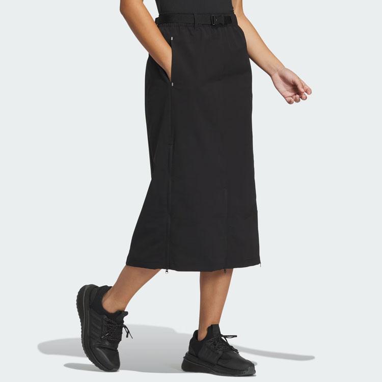Adidas Womens Solid Color Side Zipper Elastic Waist Long Skirt Women Skirts Black IM8985
