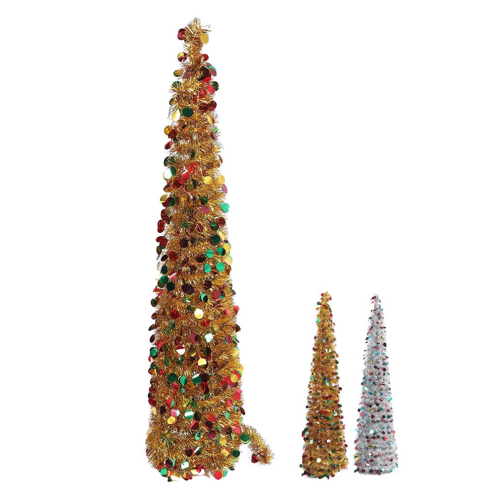 4,9 fot PET vikbar konstgjord julgran paljett popup julgran för hemdekoration