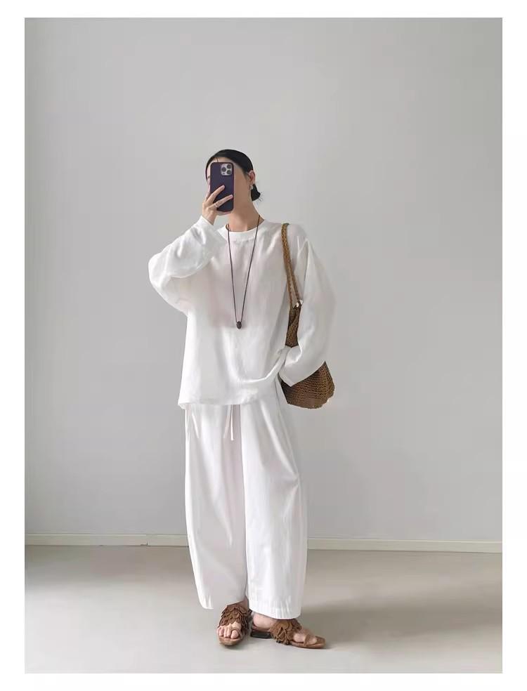 Haut décontracté à manches longues en chanvre blanc Tencel lin pour femme Rain Dew