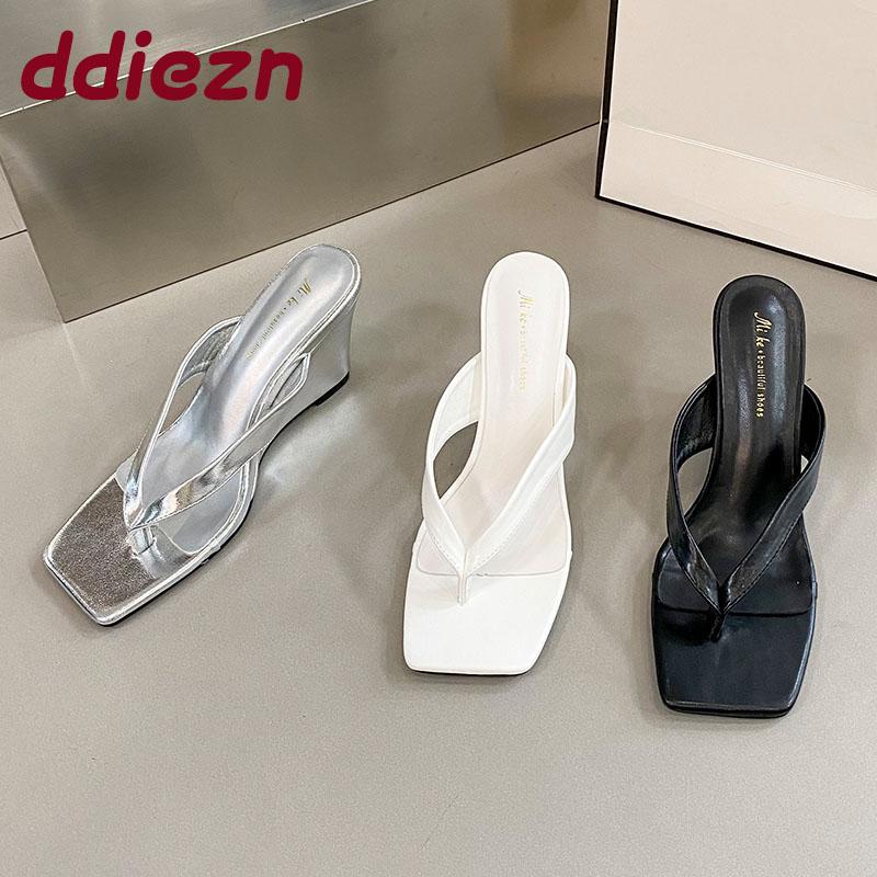 Fashion Female Heeled Footwear Shallow Ladies Wedges Sandals Slippers Shoes Fashion Wedges Women Slippers Shoes 2025 New Flip Flops