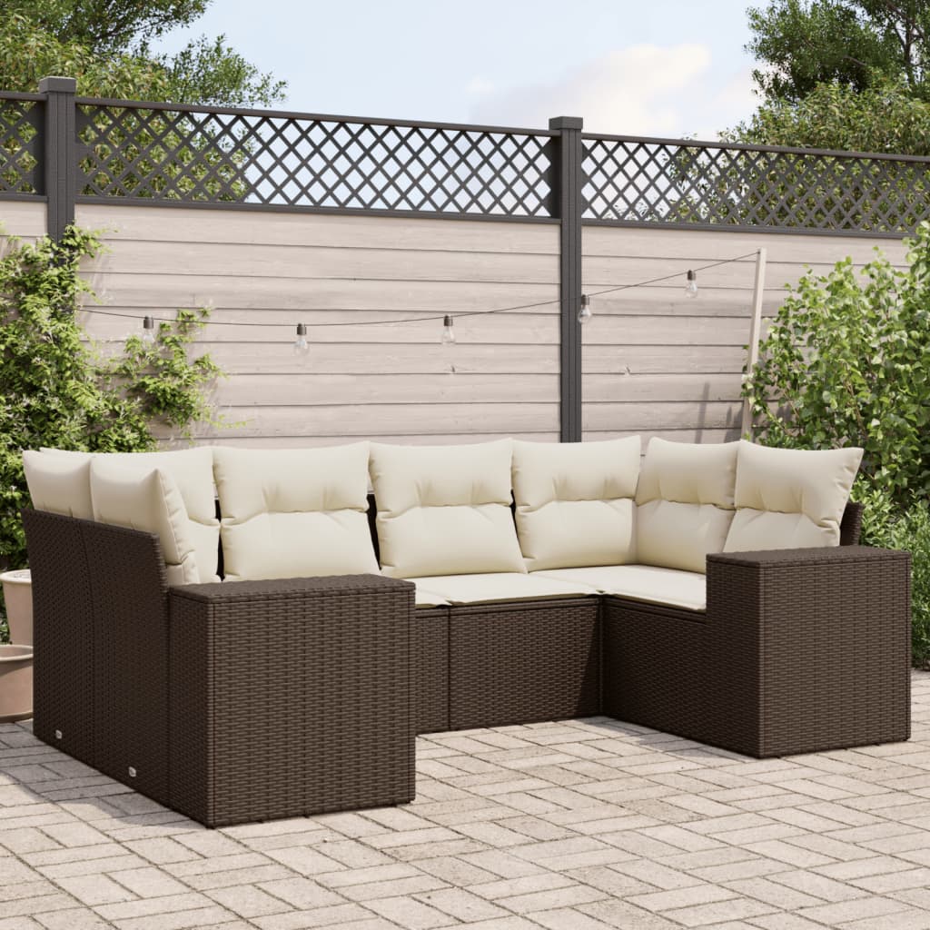6 Piece Garden Sofa Set with Cushions Brown Poly Rattan