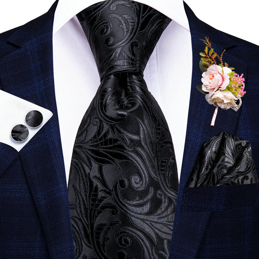 Hi-Tie Seidenkrawatte Bräutigam Anzug Corsage Krawatte Einstecktuch Manschettenknöpfe Set für Hochzeit