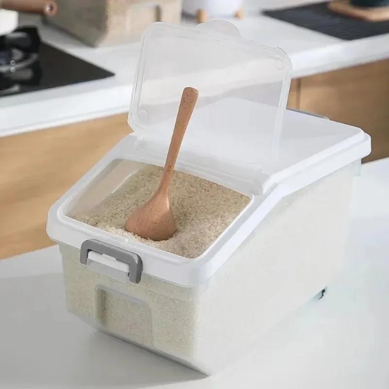 Kitchen Rice Organizer Plastic Storage Box Large Capacity Moisture-proof Rice Bucket Cereals Bucket Multi-function Storage Boxes