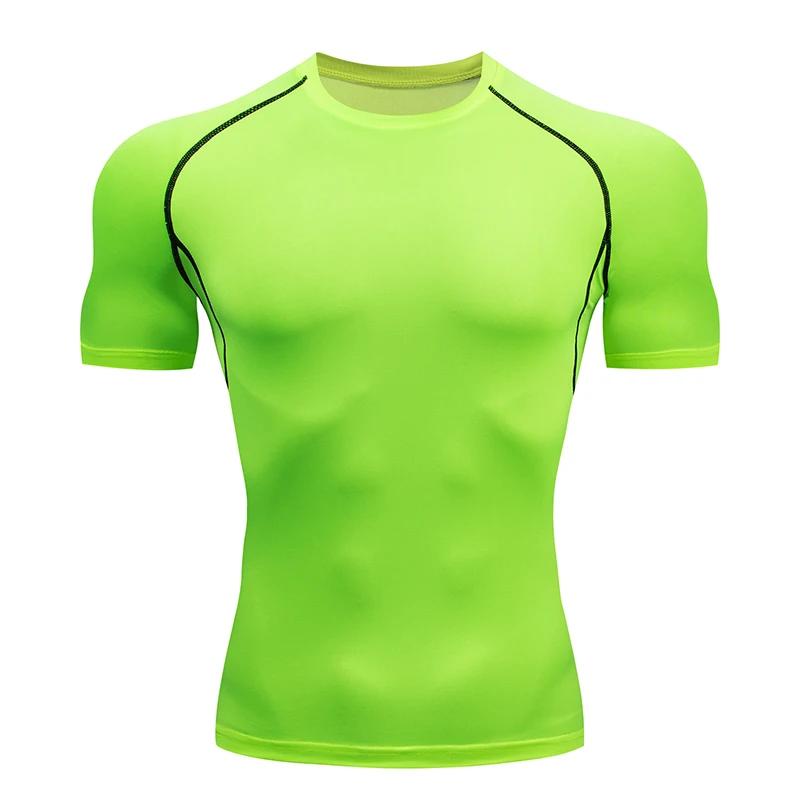 Men Gym Sport T-shirt Compression Elastic Quick Dry Tight Sweat-Wicking Breathable Jogging Running Fitness Athletic Workout Tee