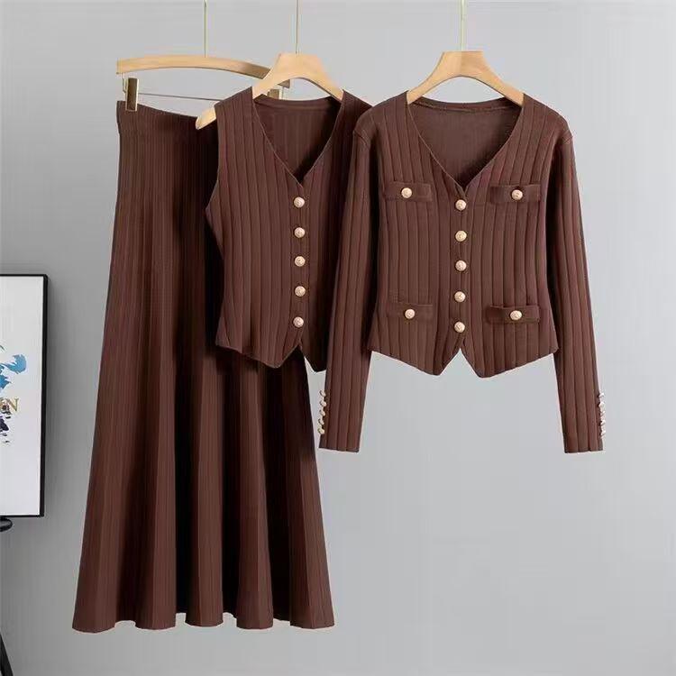 Conjunto de Falda Midi de Punto Ajustado Estilo Coreano - Colección Otoño/Verano 2025 para Mujer