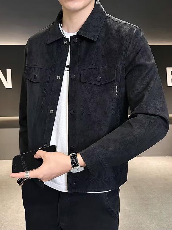 Men's Trendy Slim-Fit Leather Jacket - Autumn/Winter High-End American Style with Lapel